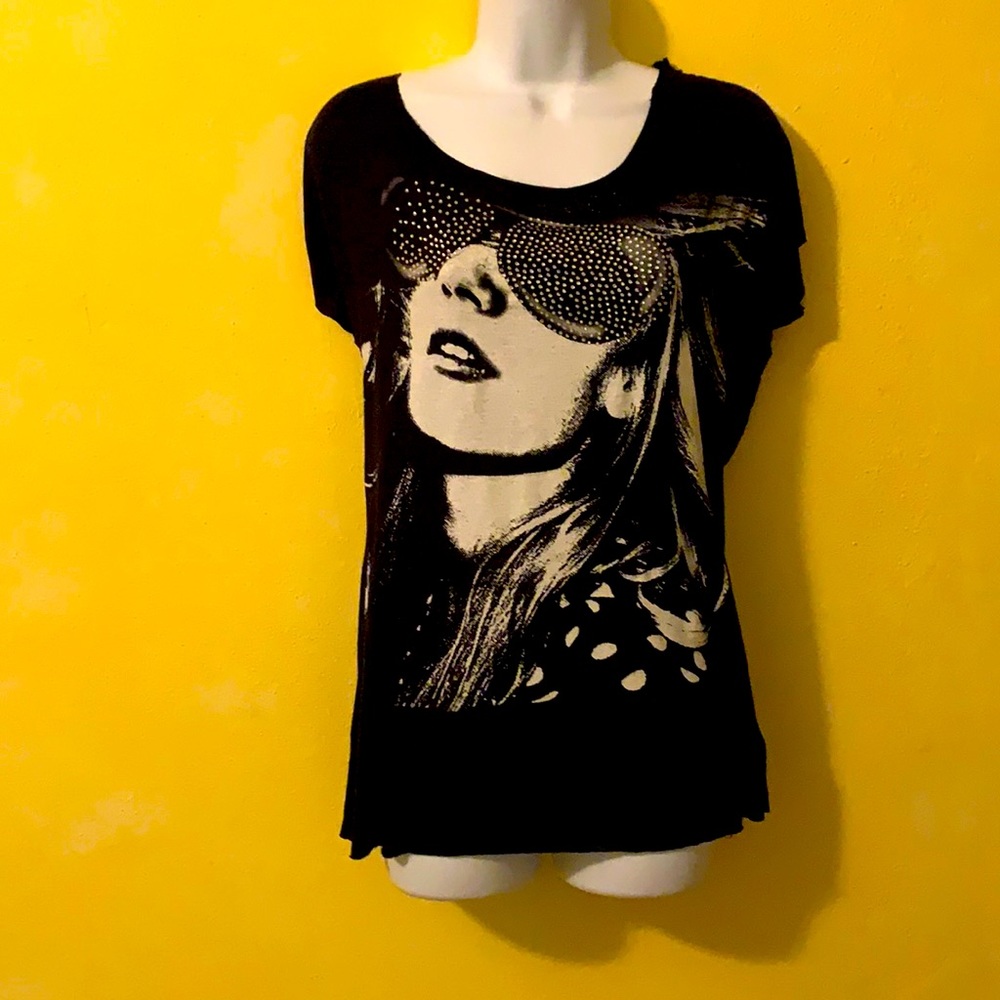 Papaya ultra mod t-shirt Bedazzled sunglasses t shirt  open back